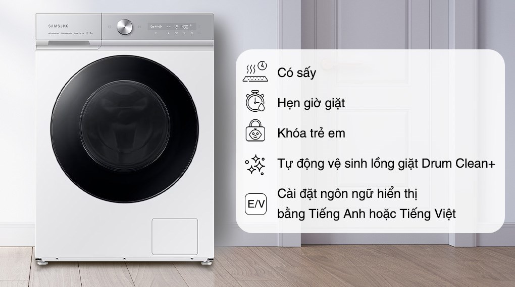 Máy giặt sấy Samsung Bespoke AI Inverter Giặt 12 Kg - Sấy 8 Kg WD12BB944DGHSV